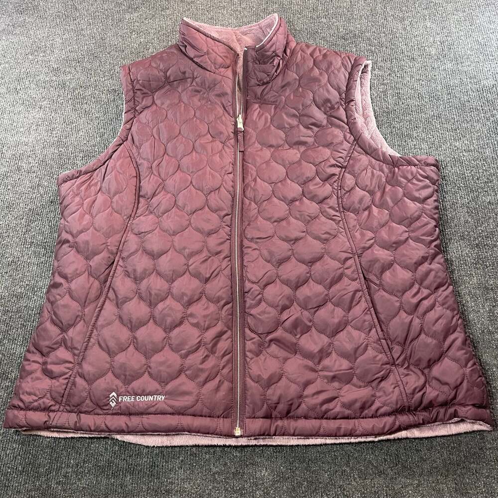 Free Country Women's Reversible Quilted Full Zip Vest Purple Fleece Lined Size L